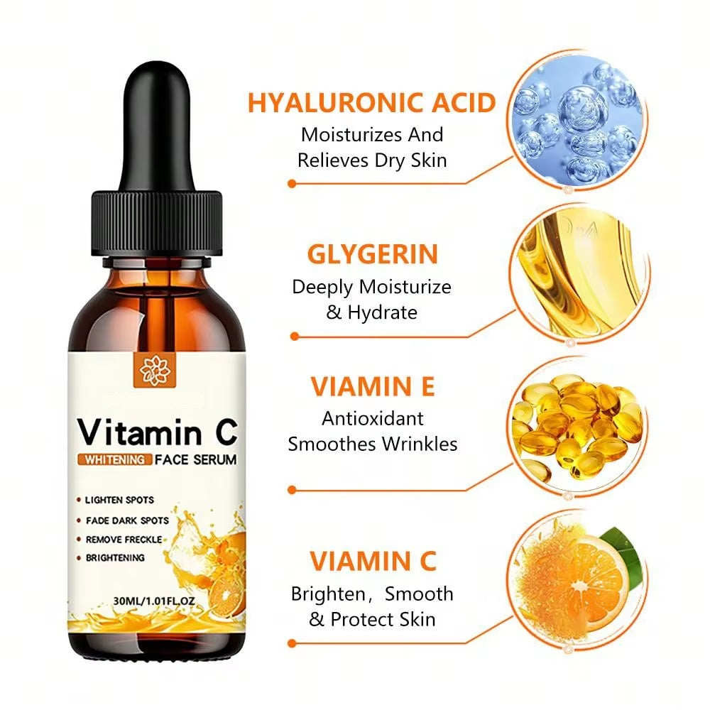 Vitamin C Facial Essence Contains Hyaluronic Acid Dark Spot Remover Moisturizing Repair Anti-Aging Essence Facial Skin Care 30Ml