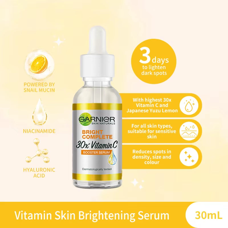 Garnier Bright Complete 30X Vitamin C Niacinamide Booster Serum Whitening Skin Tone Essence Fade Acne Mark Beauty Products 30Ml