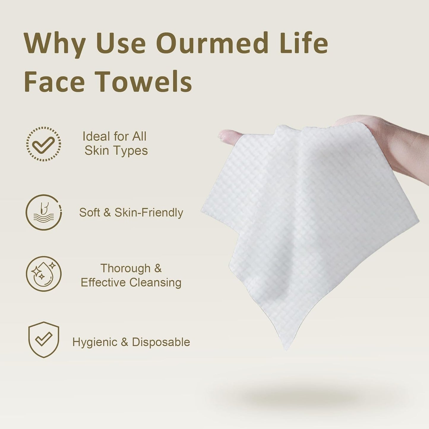 Face Towels, Disposable Biodegradable Facial Towels for Sensitive Skin, Lint- Free Face Wipes for Washing Face, Skincare and Makeup Remover, Dry Wipes, 10"×12" Extra Large, 50 Count