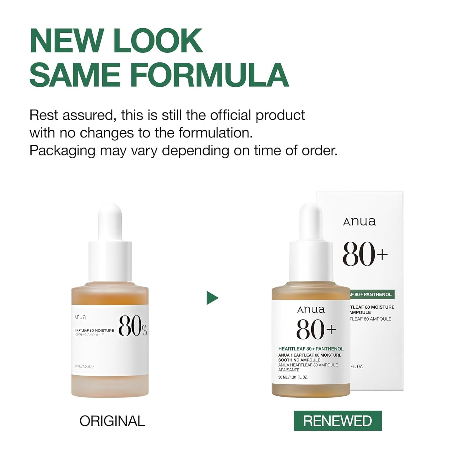 Heartleaf 80 Soothing Ampoule, Hydration Facial Serum for Glass Skin, Panthenol, Hyaluronic Acid, Non-Greasy, Gentle Formula, Lightweight Essence, Vegan, Korean Skin Care, 30Ml/1.01 Fl.Oz